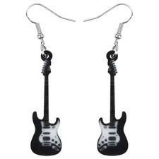 Acrylic Black Guitar Earrings Dangle Novelty Instrument Jewelry Charms Gifts