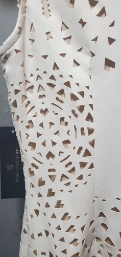 ๐๐ Abito da cocktail Worthington avorio nudo taglio laser stencil tubino ~ 8 M3020 - Foto 13 di 23