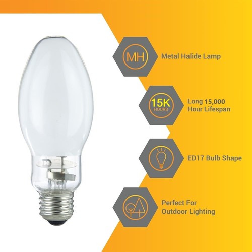 2Pack 100W Metal Halide ED17, E26, Pulse Start, HID Elliptical, 4000K, 7700LM - Picture 2 of 5