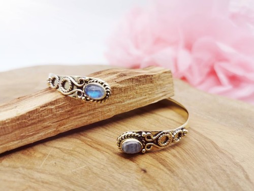 Rainbow Moonstone Bracelets 925 Silver Bypass Adjustable Bracelet Women Bangles - Picture 2 of 8