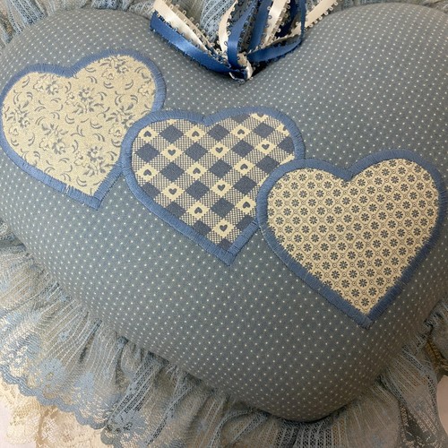 Vintage Blue Heart Shaped Lace Throw Pillow Cottage Core - Picture 4 of 8