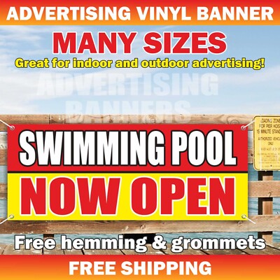 SWIMMING POOL NOW OPEN Advertising Vinyl Banner Mesh Sign Sport School Coach