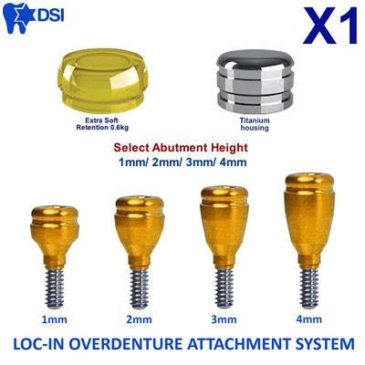 Dental Fixture Loc-In Overdenture Narrow Adapter Head Attachment Extra Soft Cap