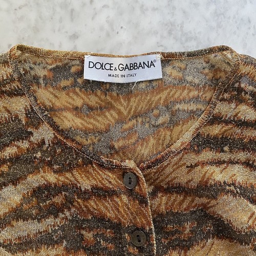 Dolce & Gabbana Brown Metallic Gold Animal Print Button Front Cardigan Top - Picture 3 of 7