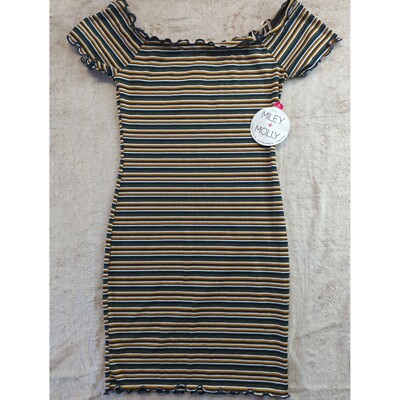 Miley + Molly Womens Knit Dress Striped Off Shoulder Ruffle Trim Green  Multi L | eBay