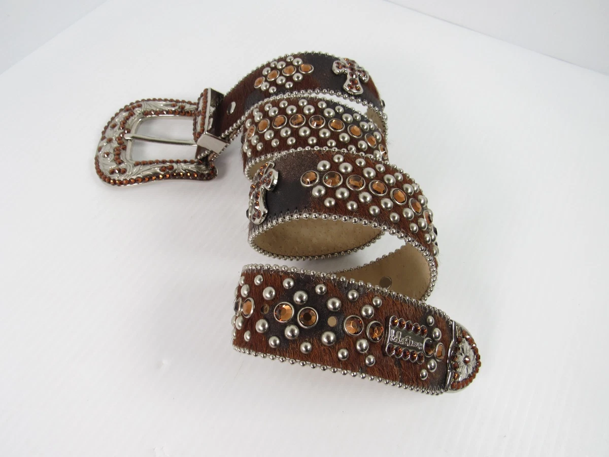 B.B.SIMON Rhinestone Cowhide Leather Pony Hair Belt Size SMALL b.b.simon Size M Black Belts for Women for sale | eBay main image 3