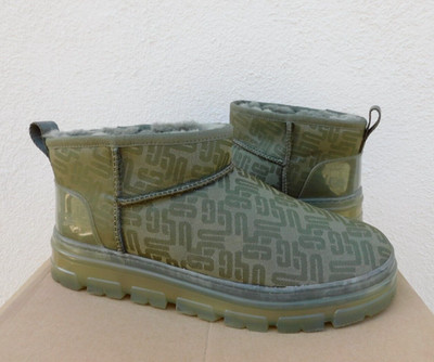 UGG BURNT OLIVE CLASSIC ULTRA CLEAR MINI MONOGRAM BOOTS, WOMEN US 7/ EUR 38 ~NIB