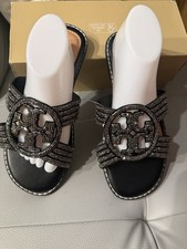 Women  s fashion Black Slide Sandals Rhinestone Accent Slip On EU