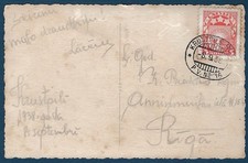 LETONIA: 1938 postal con cancelación de ferrocarril perfecto RPO; Krustpile - Riga Line PV 16