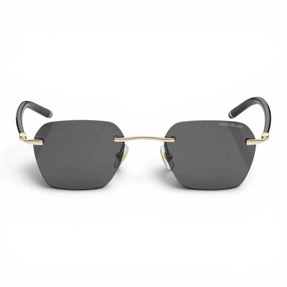 Gafas de sol Montblanc cuadradas sin montura con marco de metal plateado gafas de lujo - Imagen 1 de 4