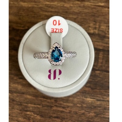 Bomb Party RBP6475 Ever Bloom Lab Created Dark Blue Spinel Rhodium Plating Sz 10