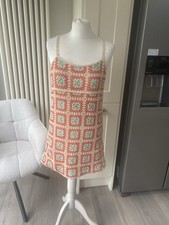 ZARA CROCHET LACE DRESS PINK ORANGE ECRU PATCHWORK SIZE M MEDIUM 8 10 SHORT MINI