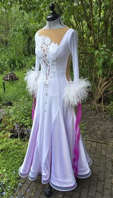 Standardkleid, Turnierkleid, weiß - fuchsia, Gr. 36 bis 40