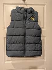 Puma Puffer Vest Yellow Logo Size Youth X small 5-6 Zip Pockets