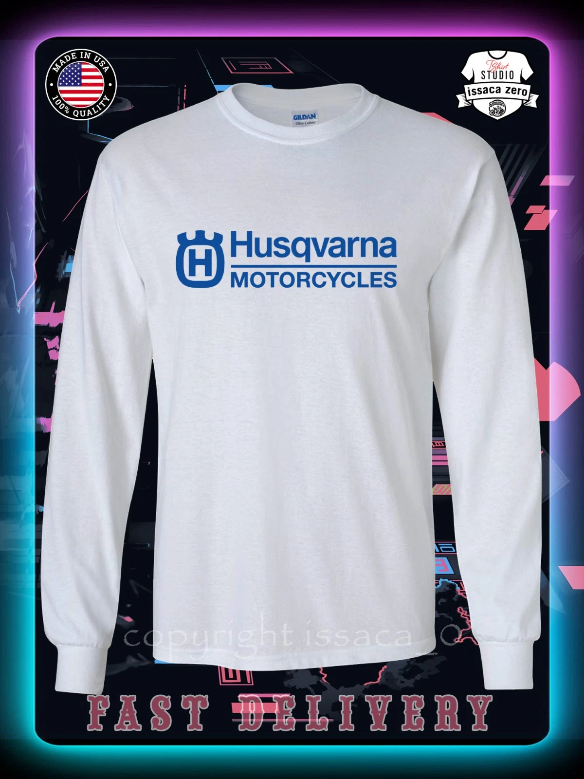 New Tee Husqvarna Motorcycles Logo Men's Long Sleeve American issaca T-Shirt