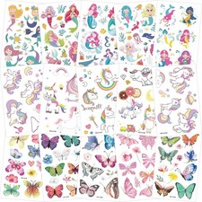 8 Sheets Glitter Mermaid  Unicorn Temporary Tattoo Stickers