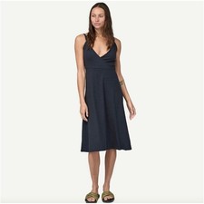 NEW Patagonia Wear With All Dress Womens Medium Pitch Blue 75220 V-Neck Midi