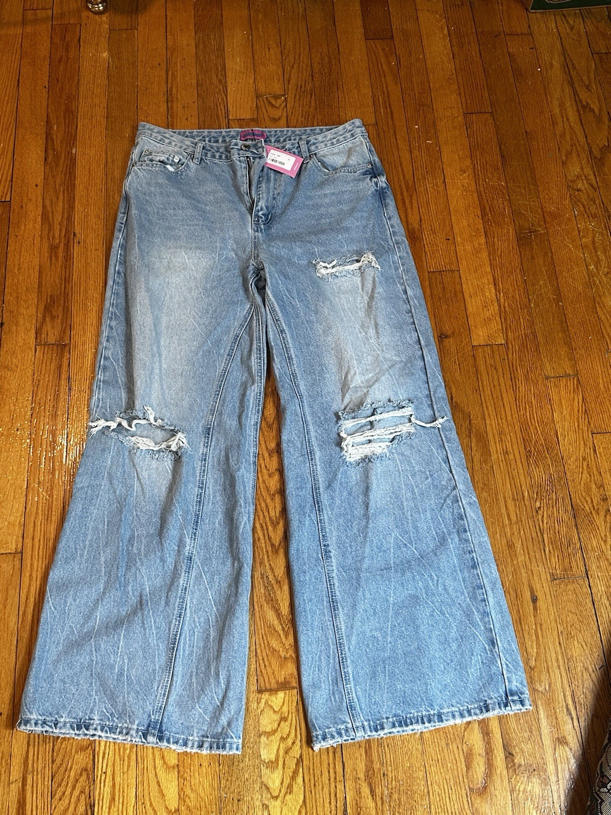 Edikted Bell Bottom Flared  Ripped Jeans Size XL Denim image 2