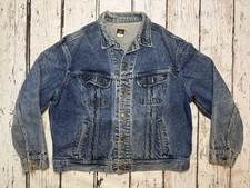 VTG Lee Riders M.R. Blue Denim Distressed Faded Trucker Button Up Jacket - XL 48