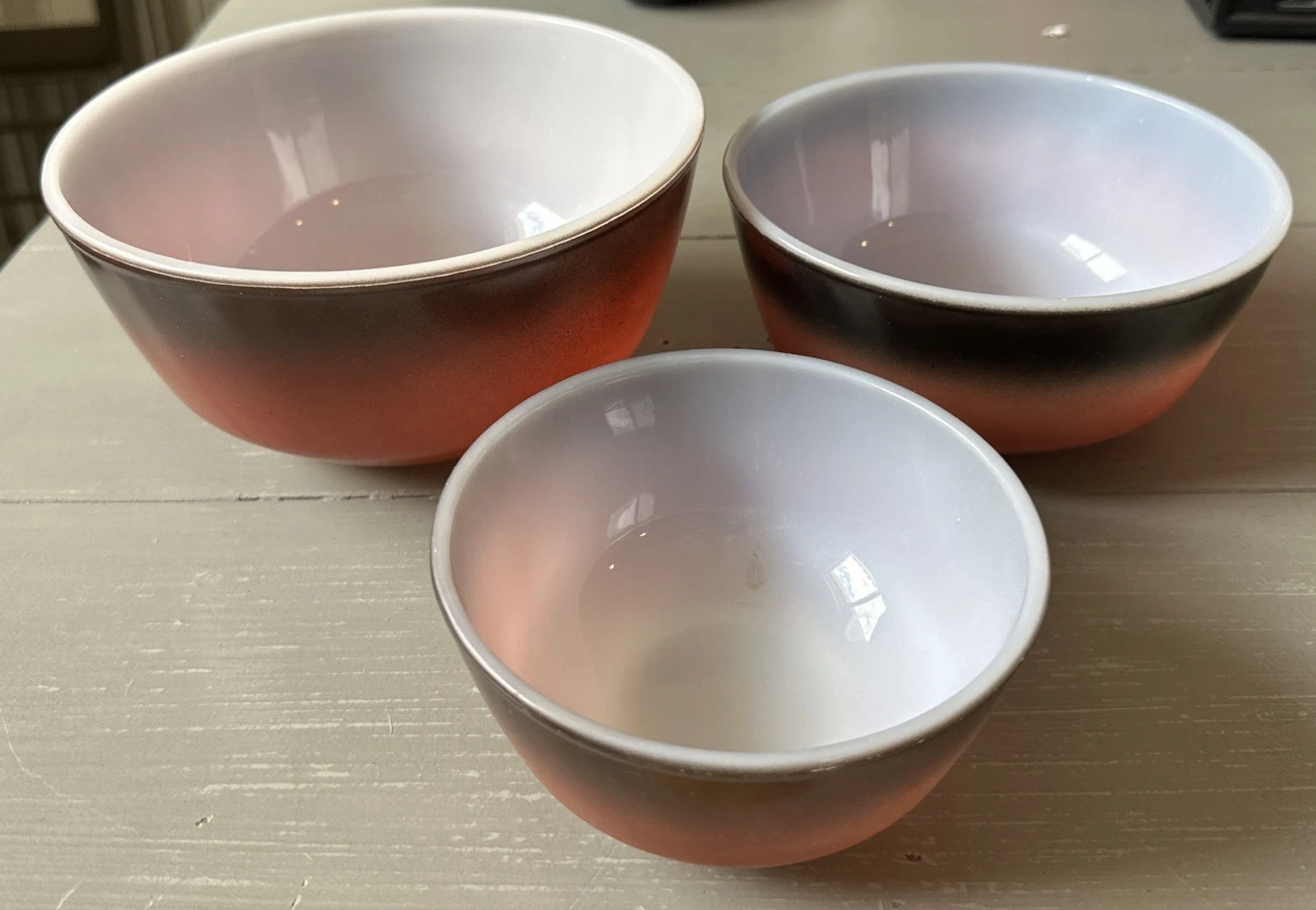Vintage Fire King Brownstone Diablo Anchor Hocking Mixing Bowls Set Of 3