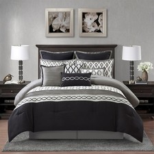 Stratford Park Geometirc California King Black Comforter Set 10 Piece Jacquard