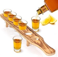 Shot Glass Holder Tray Bulk Set - Pine Wood Shot Board  6 Pc Shot Glasses Set f
