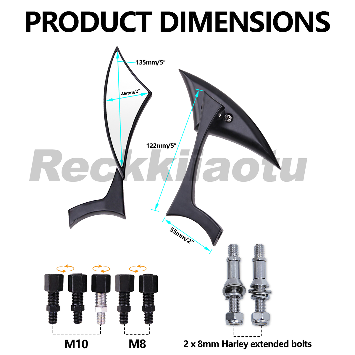 Black Blade Style Rear View Mirror For Motorcycles - Universal Fit For Touring, Cruiser, Chopper, Dyna