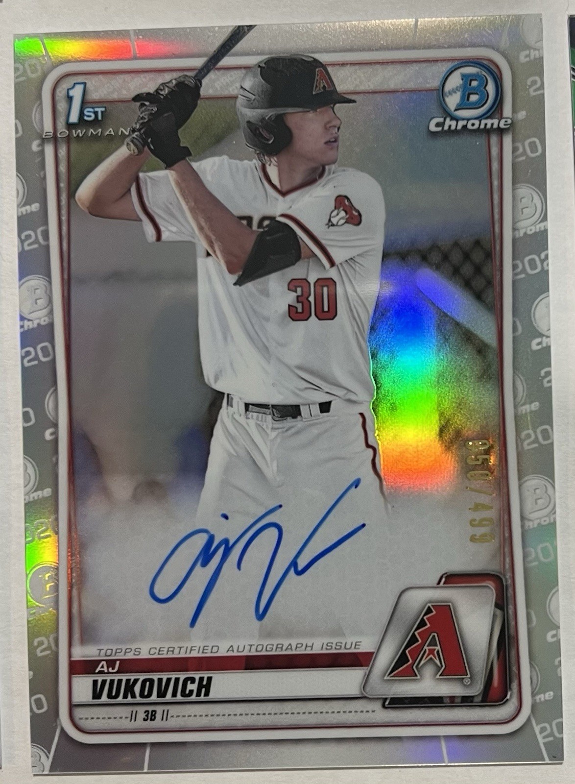 2020 Bowman Chrome Draft Autographs AJ Vukovich #CDA-AV Refractor /499 (RC, AU)