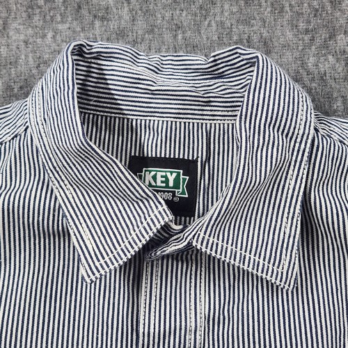 Key Shirt Mens 2XL Blue White Hickory Stripe Workwear Cotton Jacket Railroad - Afbeelding 6 van 18