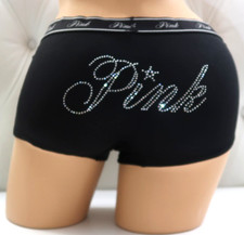 Victoria's Secret PINK Logo Boyshort Black Diamante Rhinestone Shine M L XL XXL