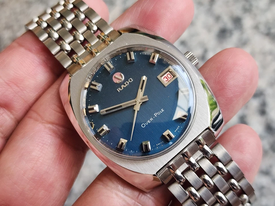 Vintage RADO OVER-POLE Original Automatic Winding Watch Blue Dial. - Image 3 of 4