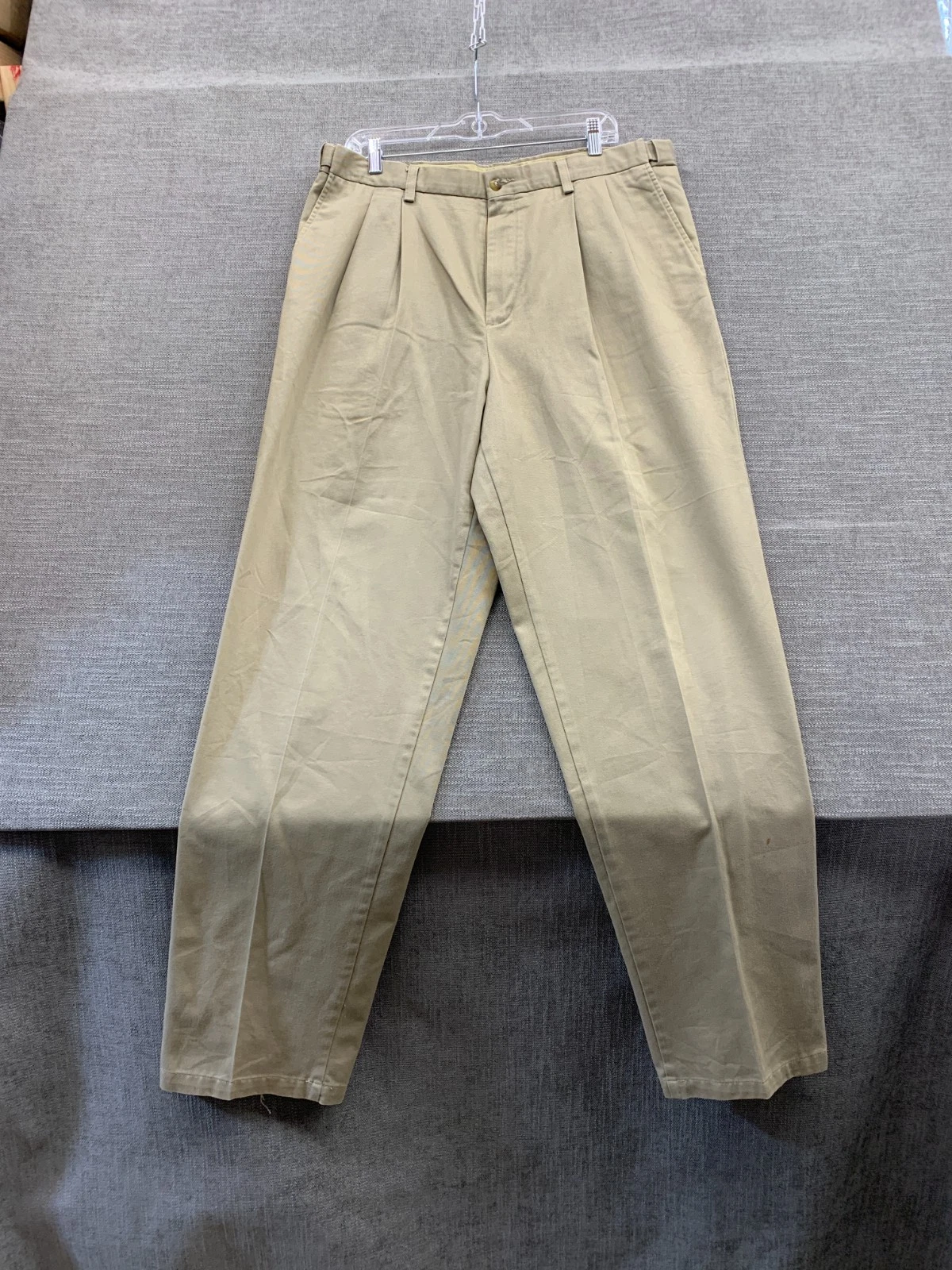Croft & Barrow Chino Pants Mens 36x34 Tan Cotton Pleated High Rise Straight Leg