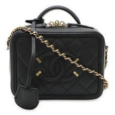 Chanel Cc Filigree Small Vanity Bag Leather Women Black One Size