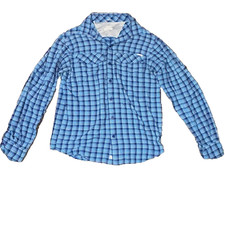 Columbia Blue Button Up Shirt Mens Small Plaid Long Sleeve Fishing Omni-Shade