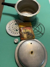 Vintage Mirro-Matic 4 Quart Aluminum Pressure Cooker Canner USA W/ Jiggler, Book