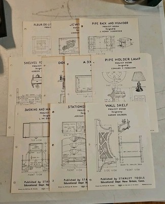 Vintage Stanley Tools Project Sheets.  Lot Of 10.. Shop Class Project Ides