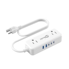 2ft Short Extension Cord Power Strip 4 Outlets 5 USB 14 AWG Surge Guard