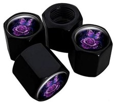 Metal Tire Valve Stem Caps 4 Pack,Car Wheel Stem Caps, Purple Floral Butterfly