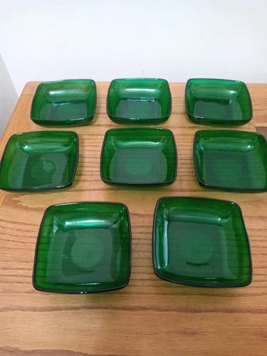 8 VTG ANCHOR HOCKING FOREST GREEN CHARM SALAD BOWLS  5-7/8"-Mint Condition