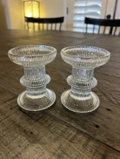 Vintage Luminarc Nordic Clear Textured Glass Candle Holders 4” Set Of 2