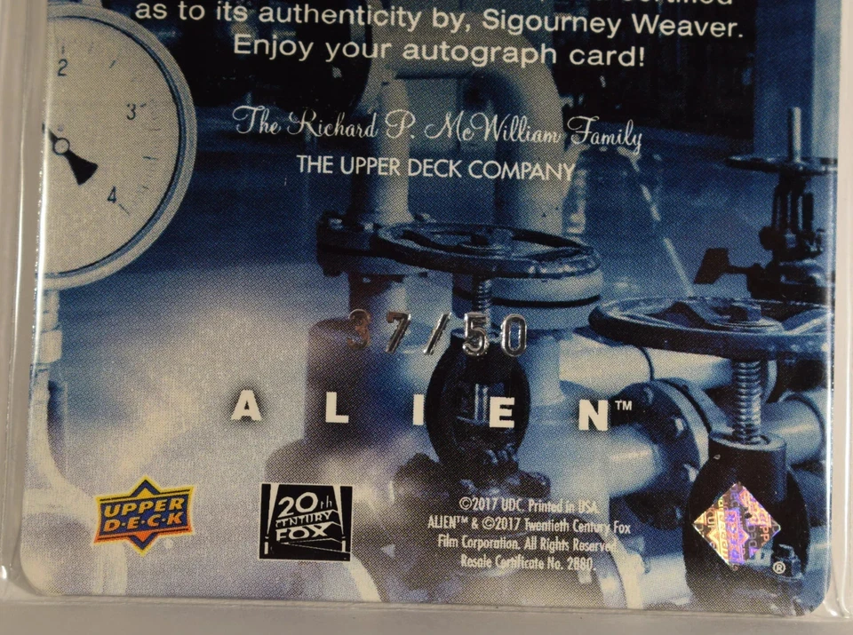 Alien Movie 2017 Upper Deck Aperture Auto Autograph AA4 Sigourney Weaver #37/50 - Image 3 of 4