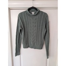 J.Crew Womens Rollneck Cable Sweater Sage Green Mock Neck Small preppy academic