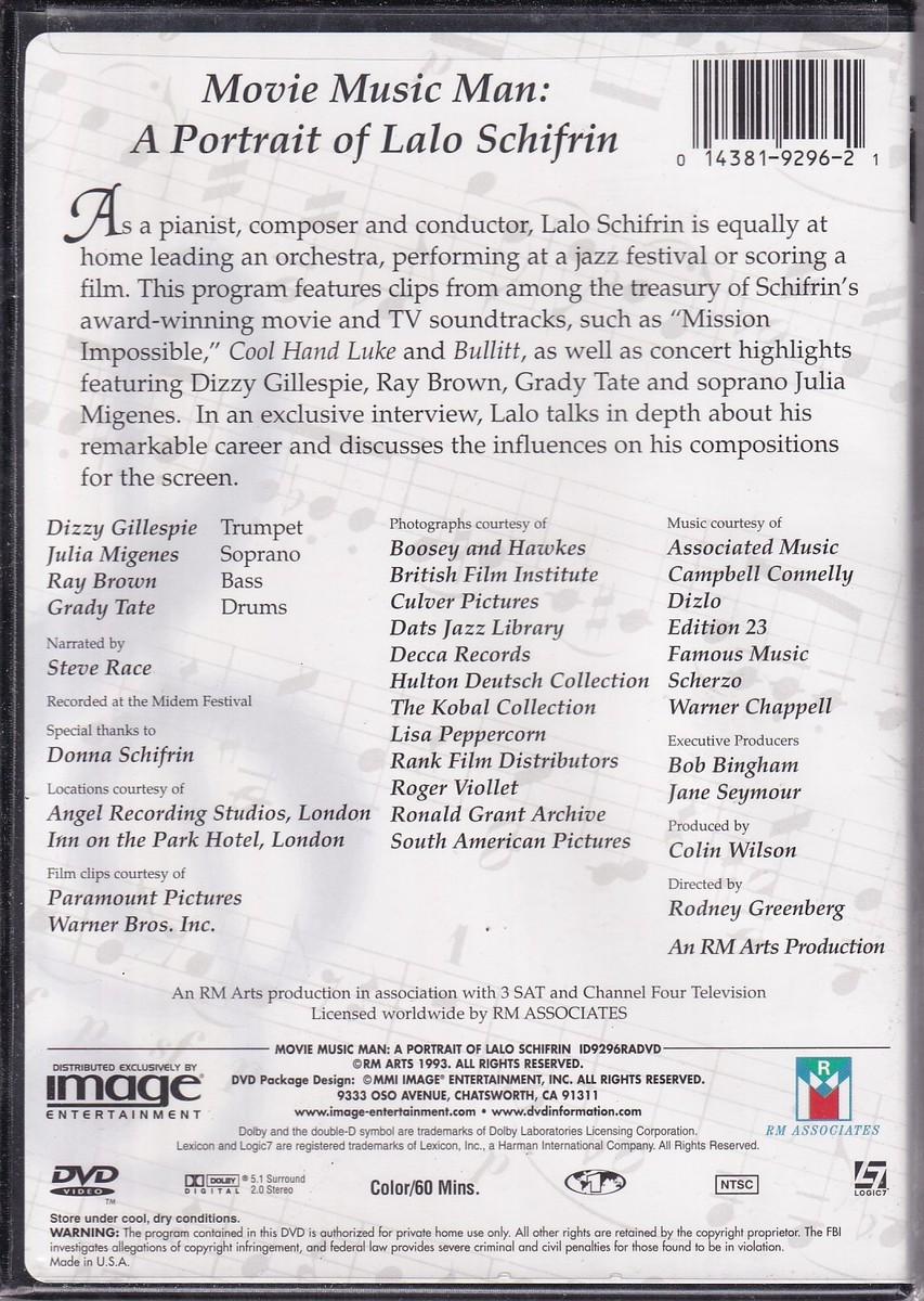 MOVIE MUSIC MAN: A PORTRAIT OF LALO SCHIFRIN (DVD 2001) (Q