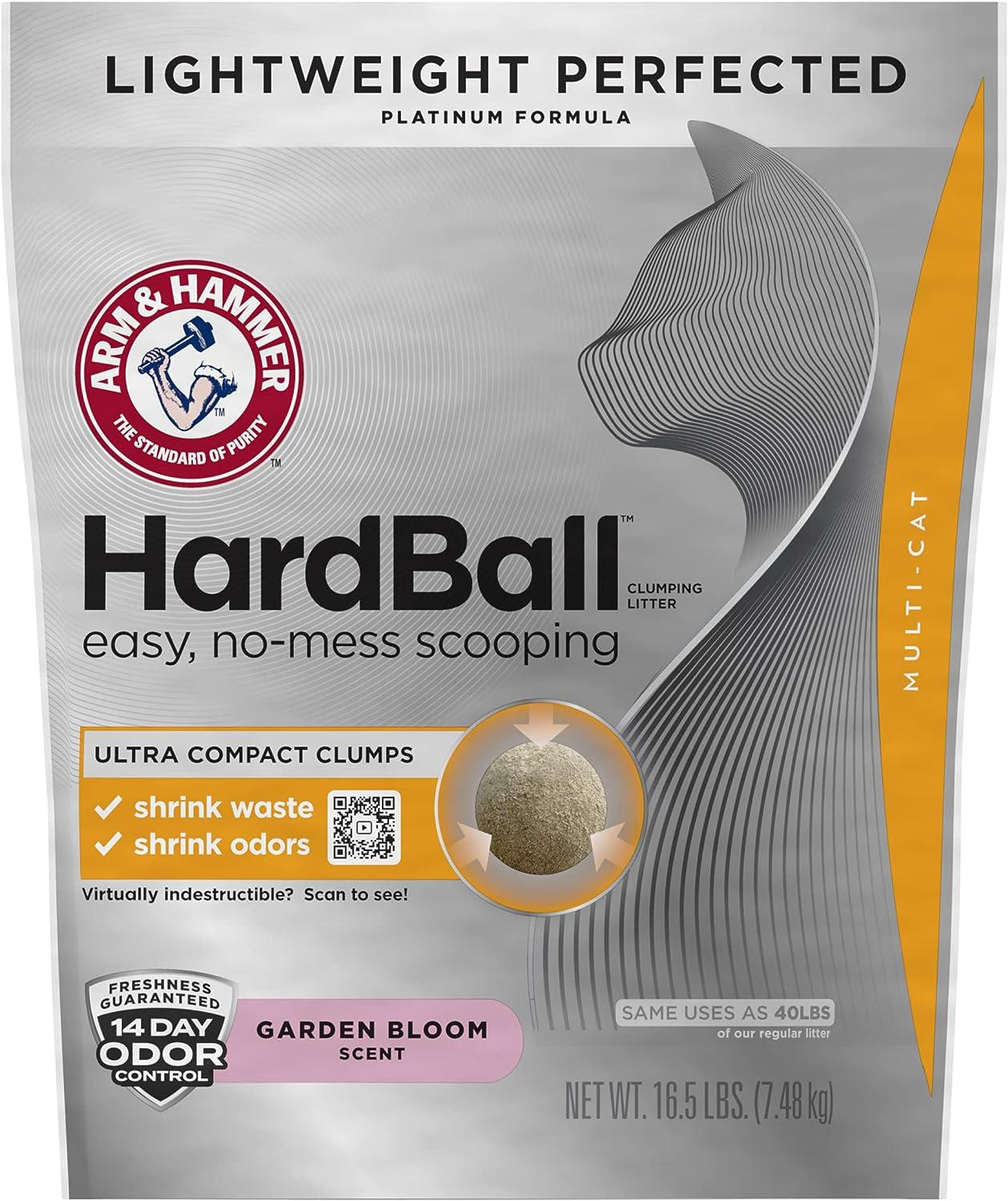 Hardball Lightweight Platinum Multi-Cat Easy, No-Mess Scooping Cat Litter,16.5LB