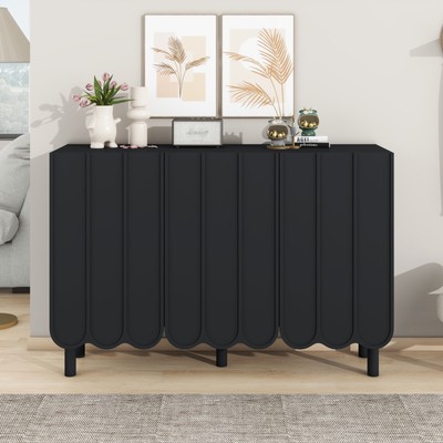 ON-TREND Cream Style Minimalist Shoe Cabinet with 5 Solid Wood Legs,Sideboard B