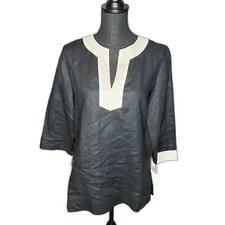 Jones New York Black and White Linen Tunic (M)