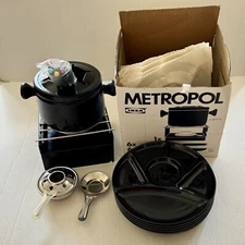 IKEA METROPOL FONDUE SET FOR SIX INCLUDES PLATES! SLEEK GLOSSY BLACK - NIB