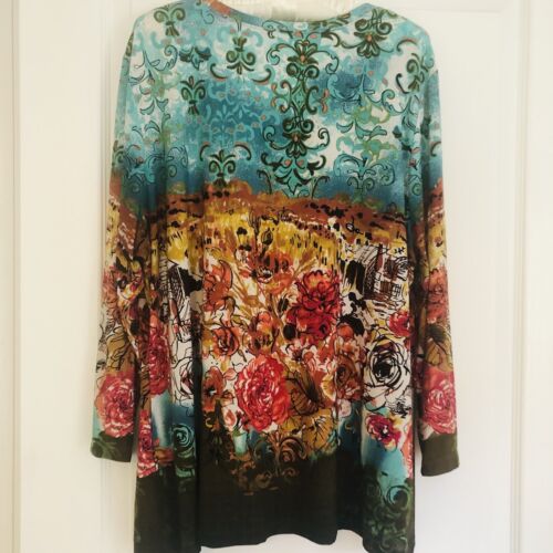 Womens 2x top 3/4 sleeve Color Drenched Artsy Stretch Top - Picture 2 of 5