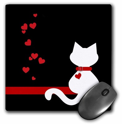 3dRose Pet Lovers Red Hearts White Kitty Cat MousePad