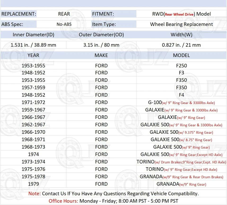 [TRASERO (cantidad 1)] Kit de reparación de rodamientos con collar de bloqueo para Ford 1968-1973 Galaxie 500 Foto 2 de 4